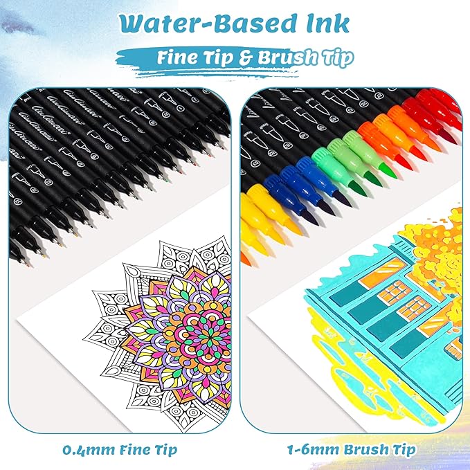 156 Colors Dual Tip Markers Brush Pens, Fine & Brush Tip Art Markers for Adult Coloring Book Drawing Calligraphy, Colored Pen Christmas Gifts Stocking Stuffers for Teen Art Supplies