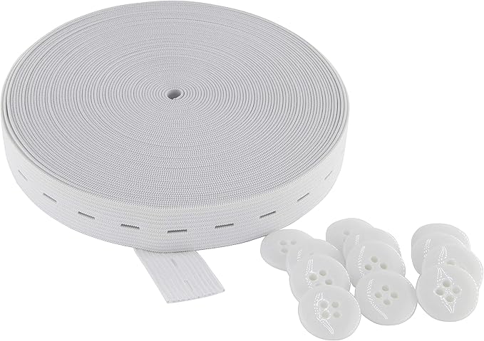 Flat Sewing Band Spool with Buttonholes Elastic Stretchable, Ideal for DIY Waistbands and Necklines (White, 3/4 inch X 12Y)