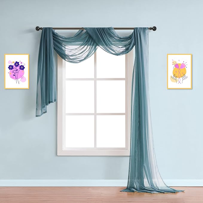 Warm Home Designs Wedding Arch Draping Fabric Bundle Has 2 288 Inch (24 Feet) Scarves in Dusty Blue Fabric for Wedding Decoration. AD D Blue & D Blue 288”