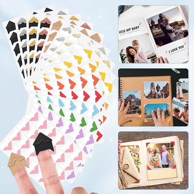 GOONAVI 15 Sheets 360 PCS Black Acid-Free Photo Corners Notebook, Self-Adhesive Photo Corners for DIY Photo Album Journal, Photo Corner Stickers for Trip Journal Memory Book