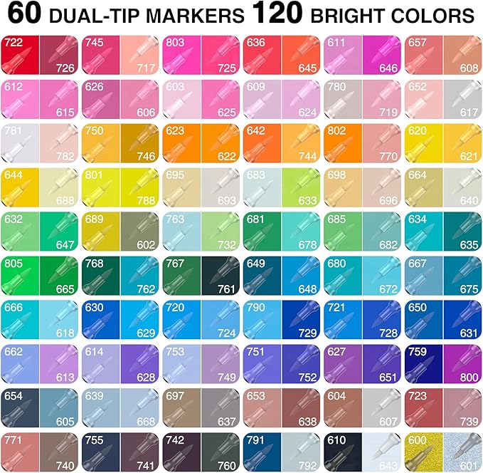 120 Colors Acrylic Paint Markers，60 Pack Acrylic Paint Pens with Dual-Color Brush Tips, Quick-Drying, No Bleeding, Waterproof for Pumpkin,Rocks,Glass,Wood,Plastic,Metal,Coloring Book