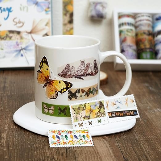 YUBBAEX Landscaping Washi Tape Pack 20 Rolls Insects Birds Printed Masking Tape Vintage Decorative for Arts, DIY Crafts, Journal Supplies, Planners, Scrapbook, Card/Gift Wrapping