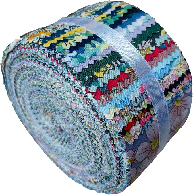 LUMANSUO Jelly Roll Fabric - 10 Assorted Floral Prints, 100% Cotton, 40 Pre-Cut Strips (2.5 x 44 Inch) Fabric for Quilting and Sewing,40 Flower Patterns