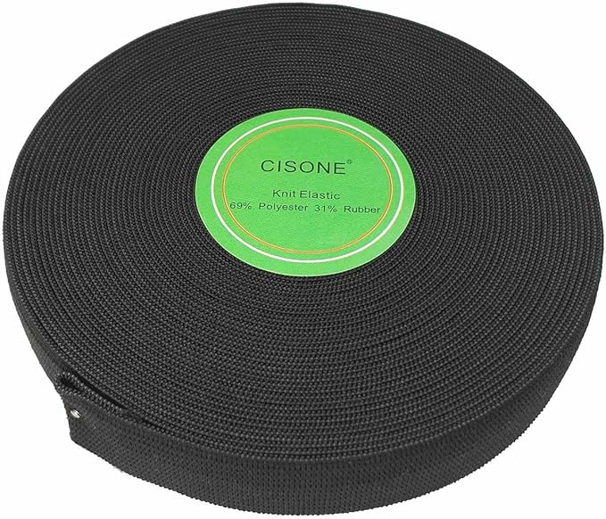 CISONE Knit Elastic 3/4 Inch Wide Black Heavy Stretch High Elasticity Knit Elastic Band 10 Yards
