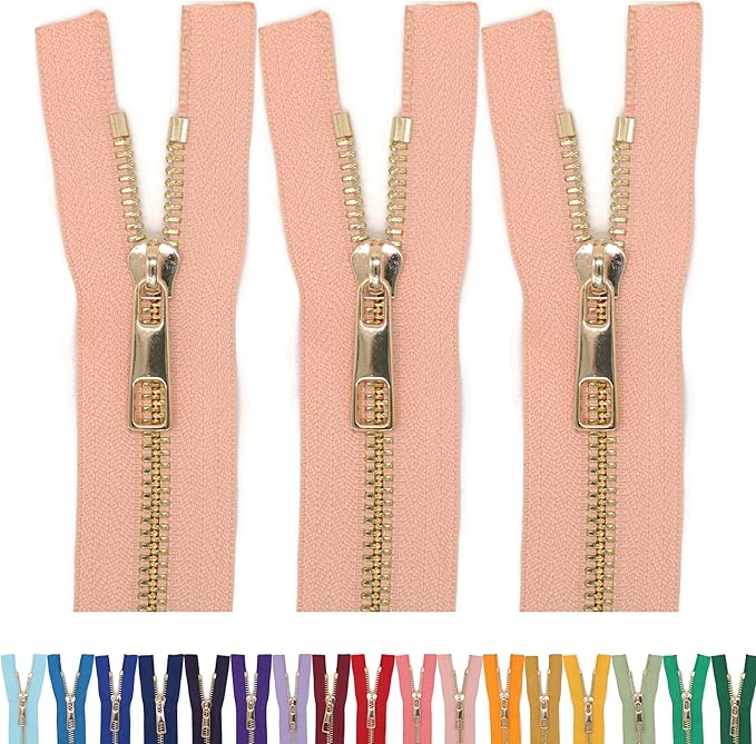 #5 Gold Metal Zipper - 50+ Colors - 3 PCS - (4-14 inches) Sizes - Luxury Lightweight Handcraft Metal Zippers with pulls for Purses Bags Pockets Shoes Sewing & Crafts DIY ZP02199