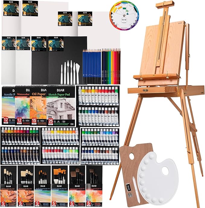 DJAR 169pcs Art Painting Set with French Easel, All-in-One Artist Painting Kit for Beginners, Professionals, Acrylic, Watercolor, Oil & Sketch Kit