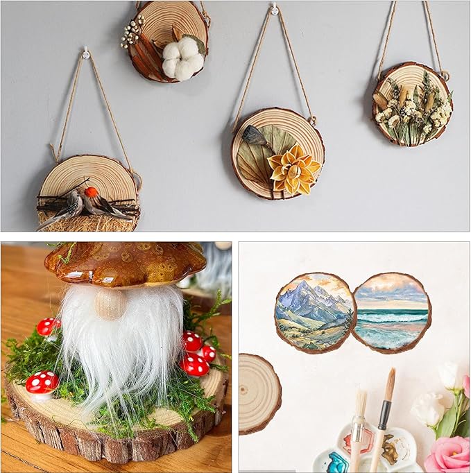 56 PCS Unfinished Wood Slices for Centerpieces, 4-4.7 Inch Natural Wood Slices with Tree Bark Pine and Wood Rounds Discs for DIY Crafts, Centerpieces, Art & Decor