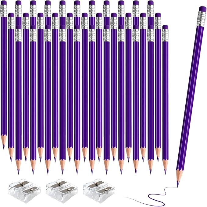 36 PCS Purple Checking Pencils Erasable Colored Pencils with Eraser Pre-Sharpened 2 HB for Checking, Grading, Tests & Office/School Supplies (Purple)