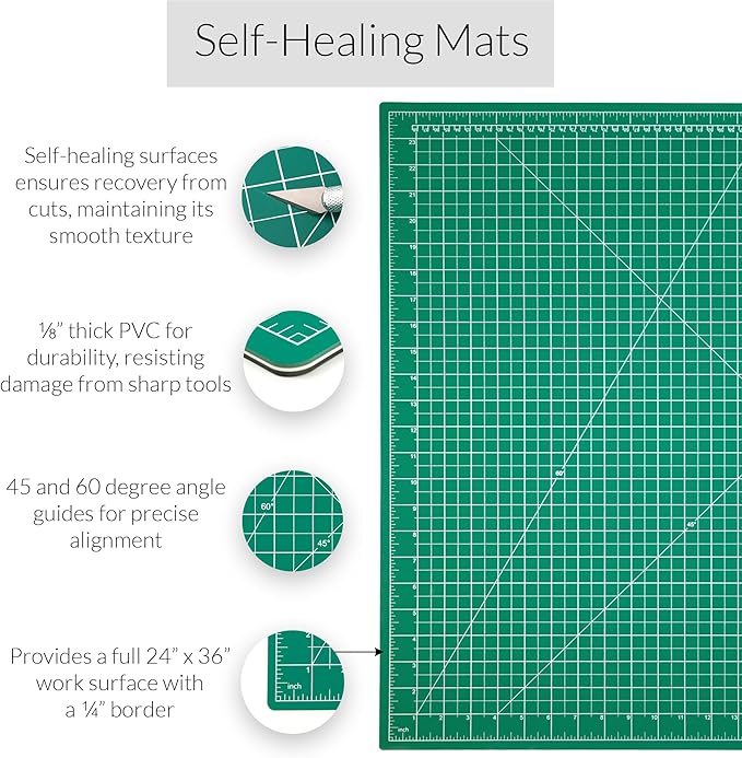 Breman Precision 24x36 Inch Self Healing Cutting Mat – 2-Sided 5-Ply PVC Green/Black Cutting Mats for Crafts, Sewing, Quilting & DIY Projects with Durable Non-Slip Surface & Precise Grid Lines