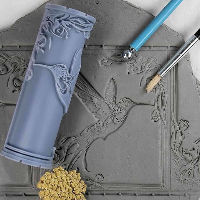 Hummingbird Clay Texture Roller (4") - Bird Set #01 - Embossing Pattern Roller for Polymer & Ceramic Clay, Pottery & Crafts