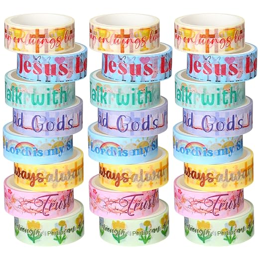 Janlaugh 24 Rolls Christian Washi Tape for Bible Journaling Gifts Bulk Religious Inspirational Scripture Supplies Cute Floral Bible Verse Washi Tape for Study Crafting Spring Gifts Favors