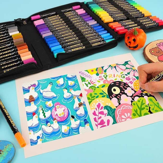 48 Colors Acrylic Paint Markers,Dual Tip Acrylic Paint Pens,Includes 12 Metallic Brush Tip Markers For Rock Painting, Christmas Decorations,Plastic,Pumpkin,Canvas And DIY Crafts Christmas Gifts