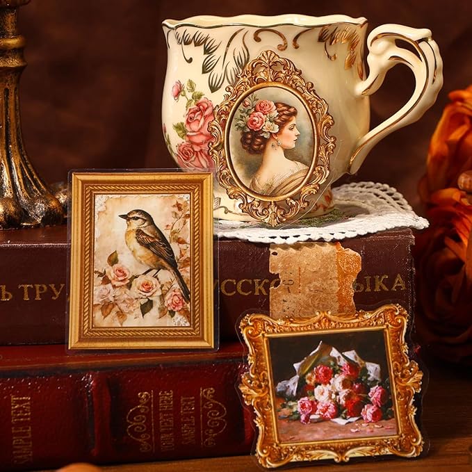 80 Pieces Vintage Baroque Style Frame Background Scrapbook Sticker Set, 4 Pack Aesthetic Palace Style PET Stickers for Scrapbooking, Journaling, Waterproof DIY Crafts and Junk Journal