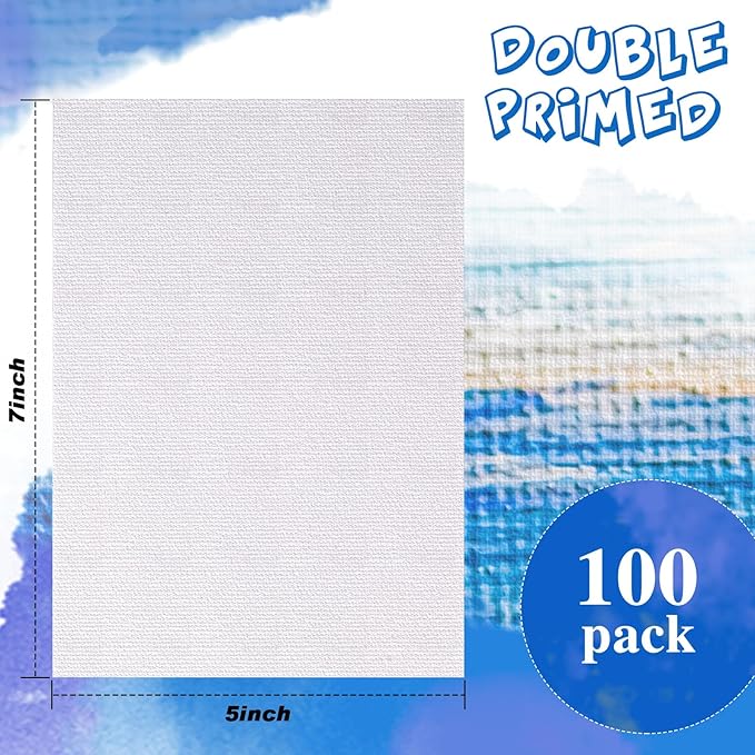 100 Pack Bulk Painting Canvas Panels, Classroom Value Pack Art Canvas, Small Canvases for Classroom Students, Painting Hobby Painters Using (5 x 7 Inch)