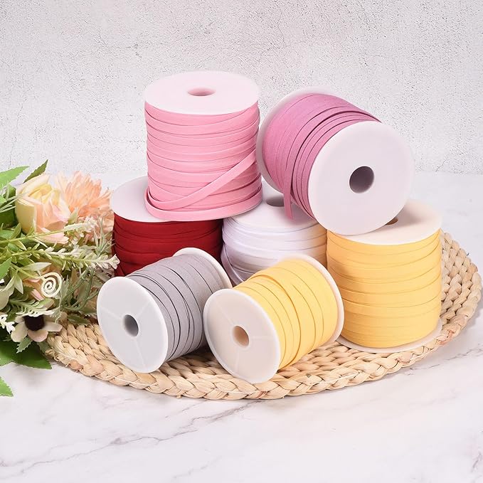 MECCANIXITY 1/2 Inch Single Fold Bias Tape Polyester Continuous Bulk Bias Tape for Sewing, Seaming Quilting Hemming Binding Crafts (Brown 25 Yards)