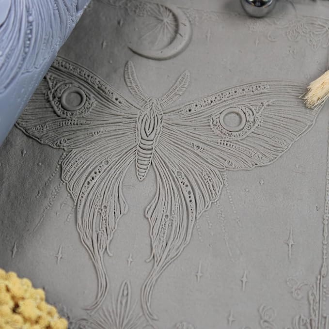 Luna Moth Clay Texture Roller (4") - Insect Set #01 - Embossing Pattern Roller for Polymer & Ceramic Clay, Pottery & Crafts
