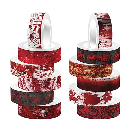 Adirasenotek Halloween Washi Tape Bloody Printing Tapes Spooky Bloodstain Pattern Masking Tapes 12 Rolls,for Gifts Wrapping DIY Art Crafts Wrapping Decor