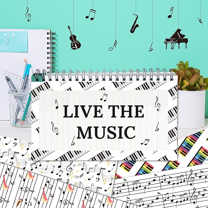 24 Sheets Musical Notes Scrapbook Paper Pad Double-Sided Black White Music Themed Pattern Decorative Craft Paper for Card Making Photo Album Journal DIY Craft, 11.8'' x 11.8''