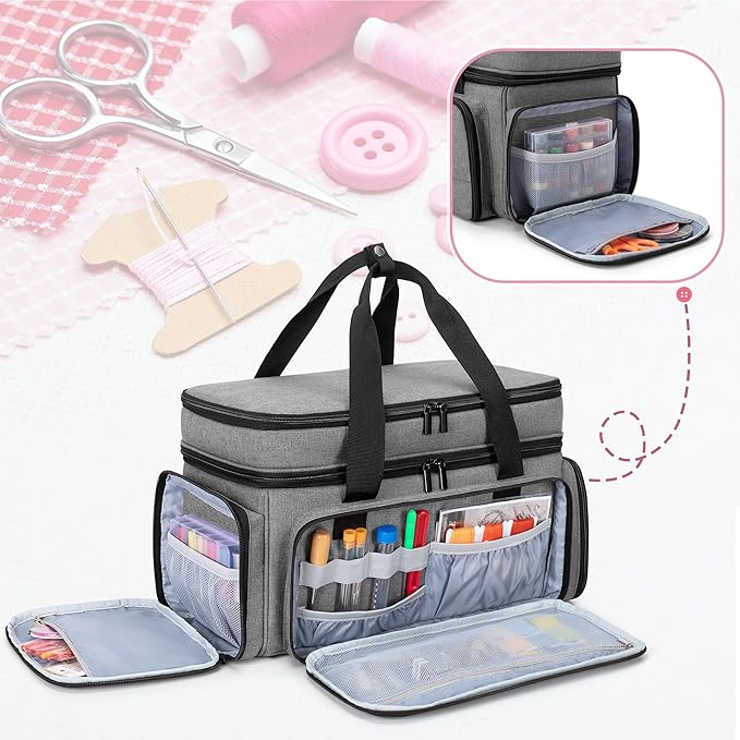 LUXJA Large 2 Layers Sewing Organizer Bag with 5 Detachable Dividers, Sewing Storage Bag for Sewing Supplies (Bag Only), Gray