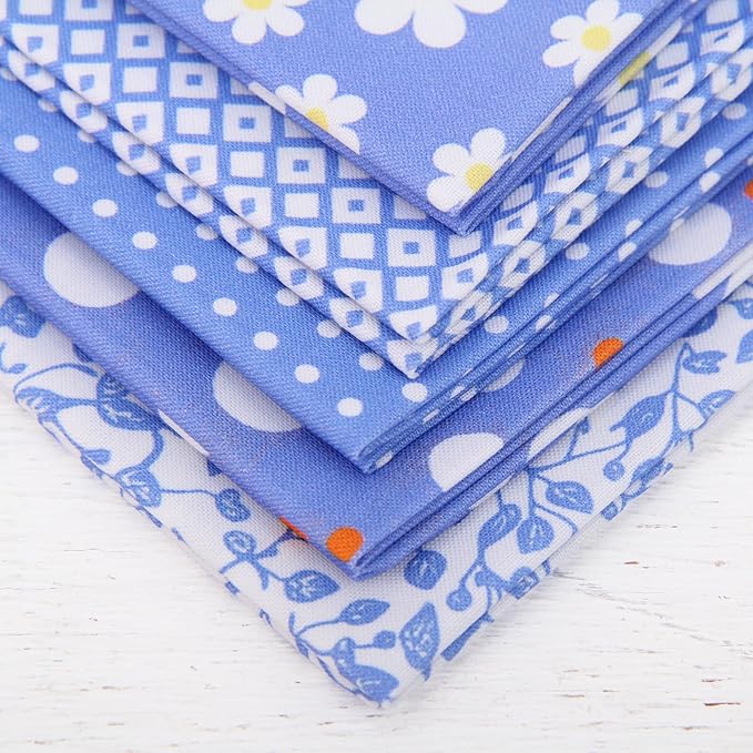 Threadart Exclusive 5 Fat Quarter Bundles - Blue Confetti Brights Collection 100% Cotton Fabric - Premium 100% Cotton Quilting Fabric - No Duplicates - Full Size Fat Quarters 18"x21" - Blue