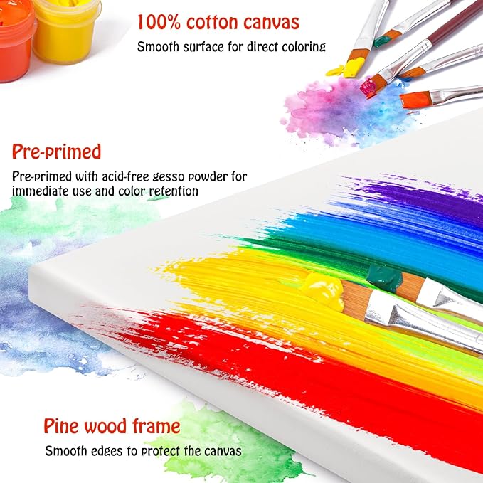 Stretched Canvas for Painting - 11x14 Inch/10 Canvas Value Pack - Triple Primer Acid Free 100% Cotton Blank Canvas for Painting Supplies Oil and Acrylic Pouring Art Watercolor
