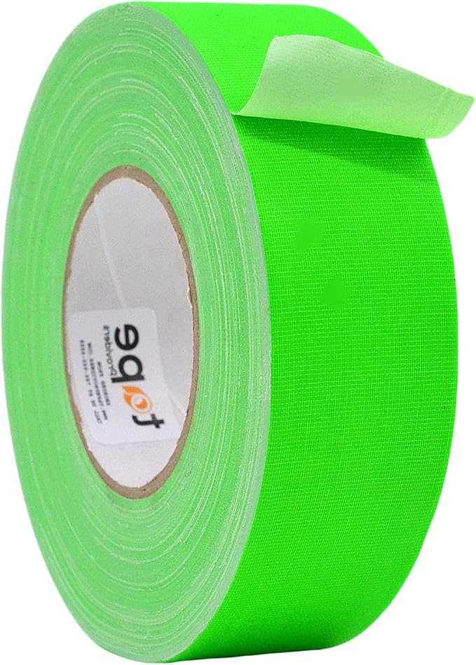 WOD GTC12 Gaffer Tape, Fluorescent Green Low Gloss Finish Film, 2 inch x 60 ft. Residue Free, Non Reflective Cloth Fabric, Secure Cords, Water Resistant, Photography, Filming Backdrop, Production