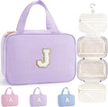 TOPEAST Travel Toiletry Bag Makeup Bag - Hanging Toiletry Bag for Women, Portable Toiletries Travel Bag and Cosmetic Bag, Airplane Travel Essentials Travel Toiletry Bag - Letter J, Purple
