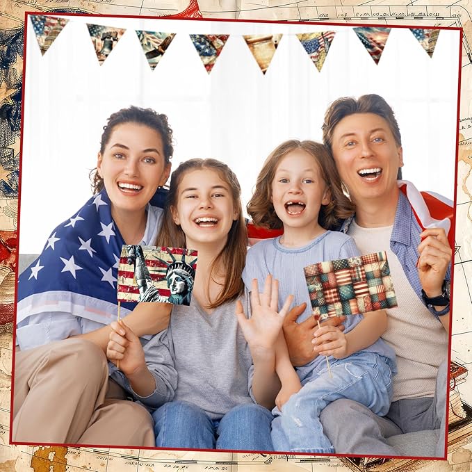 Ganeen 100 Pcs Patriotic Quilting Fabric Roll Vintage 4th of July 2.56 Inch Fabric Squares Jelly Patchwork Precut Strips Bundles for Memorial Day Holiday Materials Craft DIY Sewing Cloths