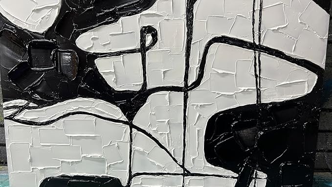YaSheng Art - Black and White Canvas Wall Art, Hand-Painted 3D Thick Texture Minimalism Abstract Artwork, Oil Painting for Living Room and Office, Ready to Hang, 30x30 Inch