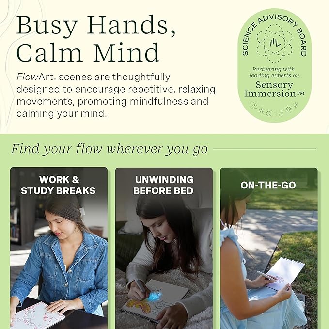 Lifelines FlowArt Activity Pad, 4-Pack - Guided Art Meditations with Markers - Color by Letter, Dot-Pop and More, Coloring Books for Teens, Adults & Seniors