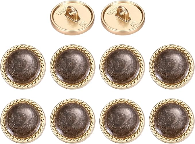 MECCANIXITY Metal Vintage Gold Button 15mm Round Metal Sewing Button Alloy Shank Replacement for Women's Suit Woolen Coat Shirt Dress Sewing Brown Pack of 10