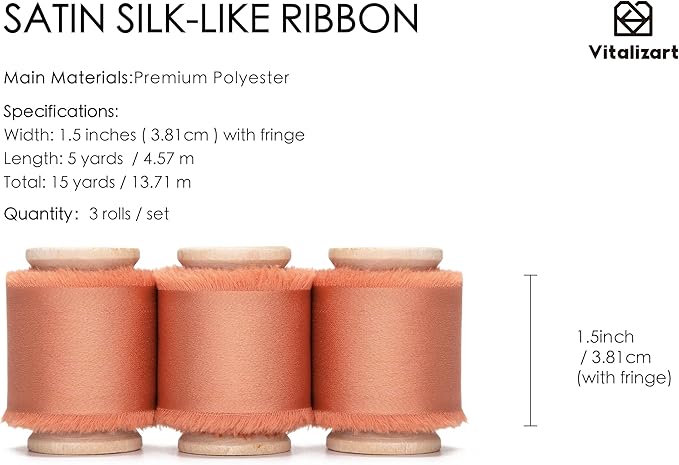 Vitalizart Terracotta Silk Satin Ribbon 1-1/2 inch x 15 Yard Fall Ribbon Burnt Orange Handmade Frayed Ribbons for Gift Wrapping Baby Shower Wedding Bridal Bouquets Holiday Decor