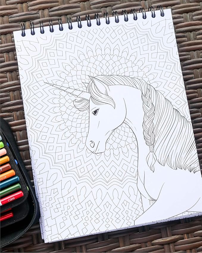 ColorIt Colorful Unicorns Adult Coloring Book - 50 Single-Sided Pages, Thick Smooth Paper, Lay Flat Hardback Covers, Spiral Bound, USA Printed, Hand Drawn Unicorn Coloring Pages