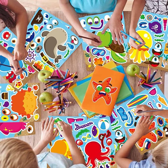 24 Sheets Make Your Own Sea Animals Stickers for Kids Toddlers, Make a Face Stickers Mix and Match Stickers, Ocean Animals Stickers for Kids Party Favors Activities