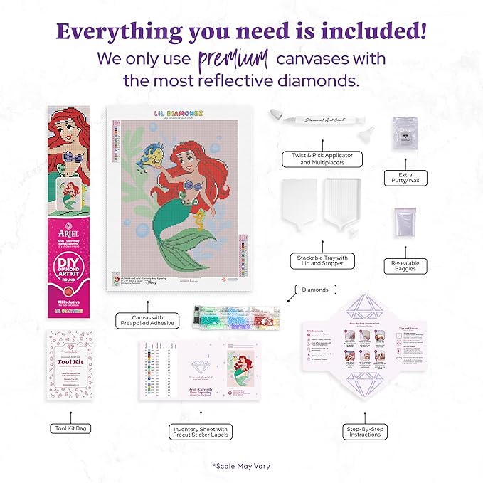 DIAMOND ART CLUB Ariel - Currently Busy Exploring Diamond Painting Kit, Fun DIY Crafts for Adults, Round Diamond Art Canvas, 13" x 17"
