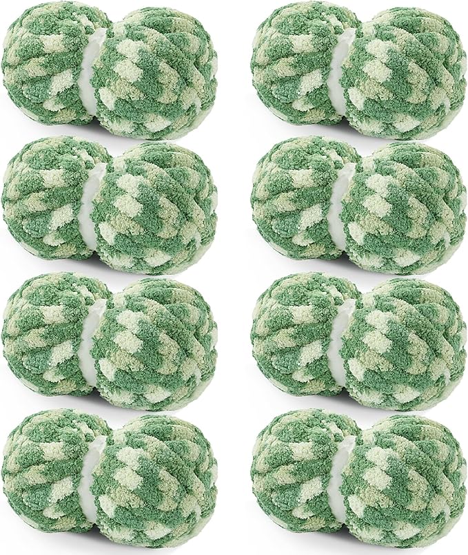 Hombys 8 Pack Giant Chunky Yarn for Crocheting and Knitting - Super Bulky, Soft, Fluffy, Plush, Fuzzy, Mixed Color Thick Chenille Yarn