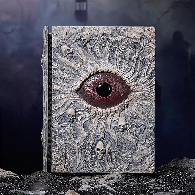 Hell's Eye DND Notebook Handmade Vintage Writing Journal with 3D Embossed Cover, Sketchbook, Antique Travel Diary for Gothic Writing, Christmas and Halloween gifts, stocking stuffers for christmas