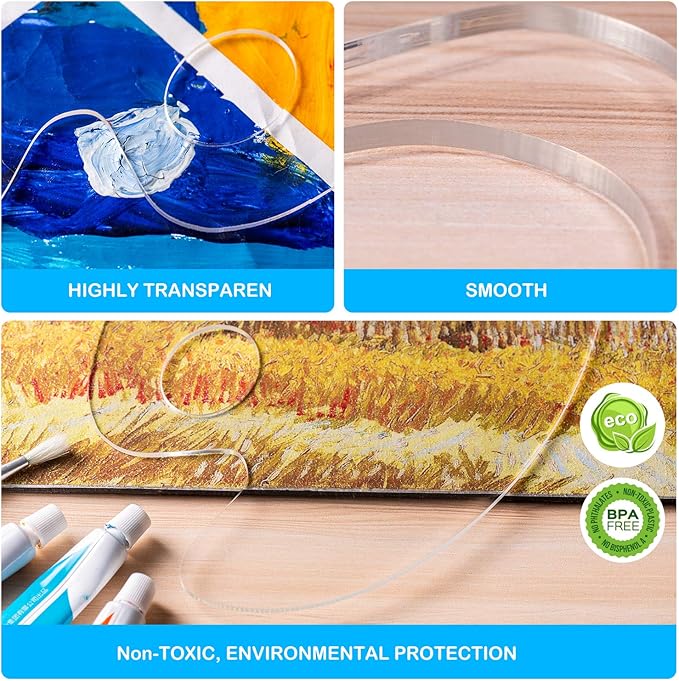 3pcs Acrylic Paint Palette Clear Art Palette for Adults & Kids, Transparent Non-Stick Oil Paint Palette with Protective Film for DIY Craft Art Painting Plate