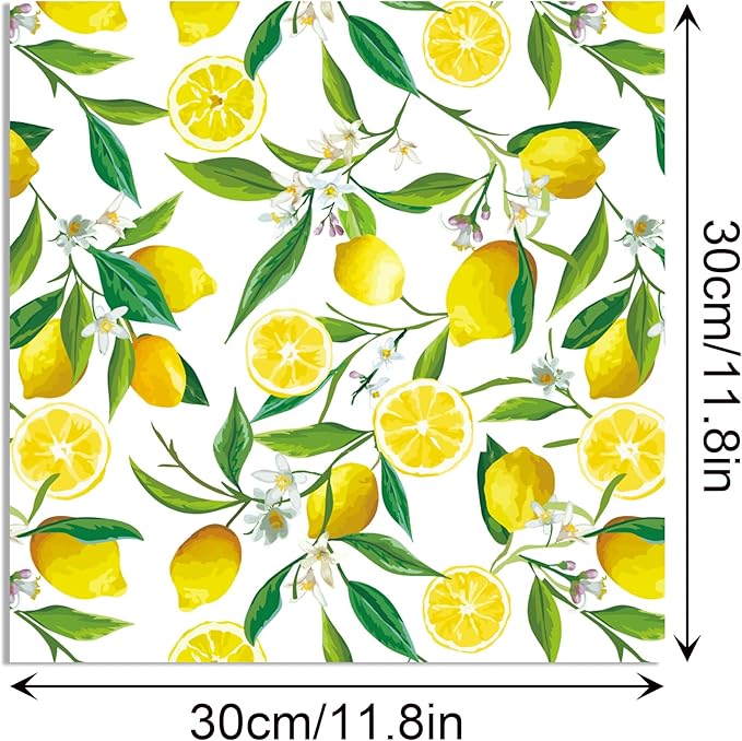 24 Sheets Lemon Scrapbook Paper Pad Double-Sided Blue Tiles Yellow Lemon Patterned Decorative Craft Paper for Card Making Photo Album Journal DIY Craft, 11.8'' x 11.8''