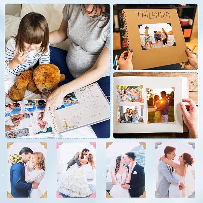 GOONAVI 15 Sheets 360 PCS Black Acid-Free Photo Corners Notebook, Self-Adhesive Photo Corners for DIY Photo Album Journal, Photo Corner Stickers for Trip Journal Memory Book