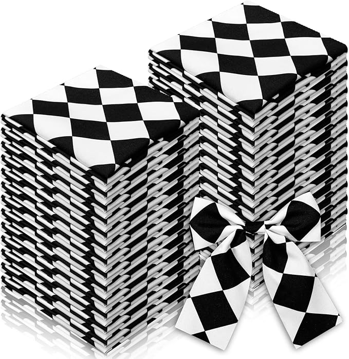 Oudain 60 Pcs 10 x 10 Inch Black and White Checkered Fabric Racing Car Themed Square Plaid Buffalo Fat Patchwork Precut Strips for Chequered Flag DIY Craft Material Halloween Quilting Sewing Handmade