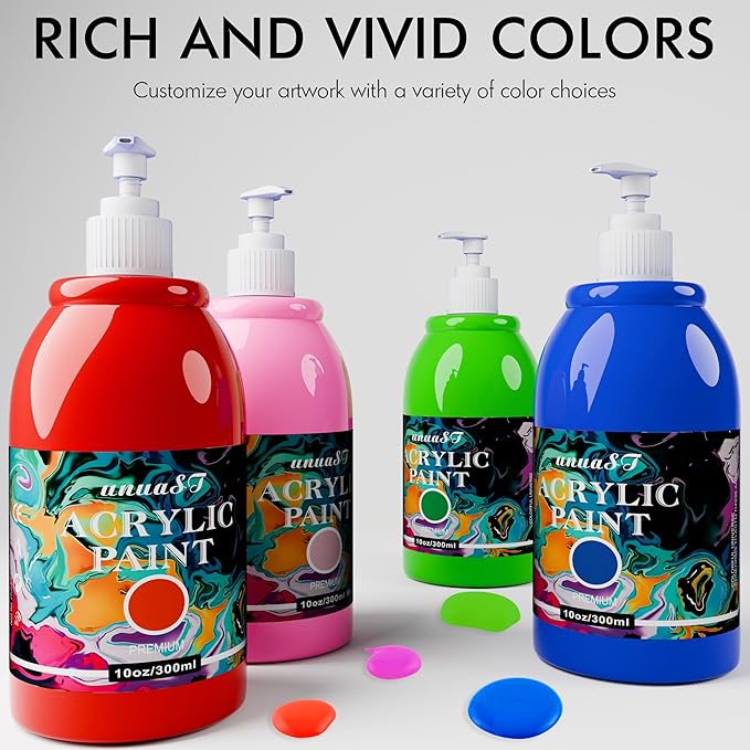 Acrylic Paint Sets for Adults, 14 Colors Large Bulk Acrylic Paints kits Rich Pigment Art Painting Supplies for Artists/Beginners, Paint Sets for Canvas with Pump, Color Wheel (10oz/300ml)