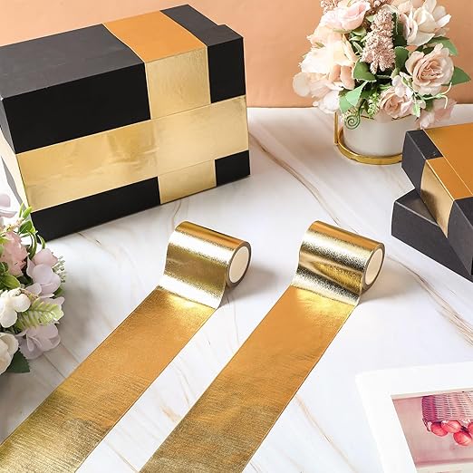 2 Rolls Gold Washi Tape 64mm x 10m Foil Self Adhesive Masking Tape DIY Craft Gift for Wrapping Scrapbooking Decoration