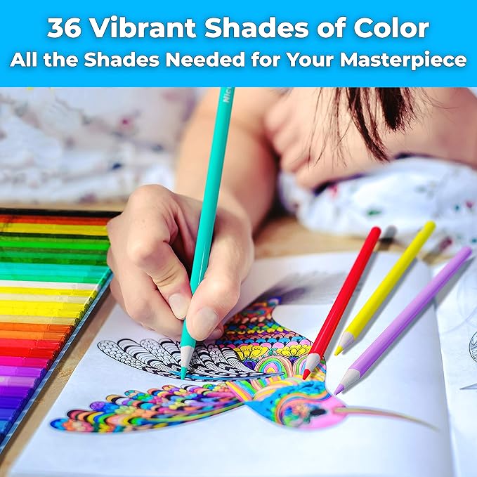 Break-Resistant, Soft Core Colored Pencils. 36 Bulk Set of Rainbow Colors. Pre-Sharpened, Drawing, Adults or Children, Assorted
