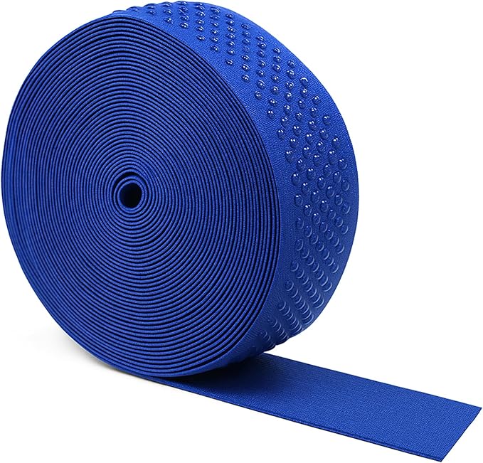 Mandala Crafts 1.5 Inch Elastic Silicone Gripper Tape for Clothing - 10 Yds Dotted Non Slip Elastic Band for Sewing - Royal Blue Silicone Flat Fabric Stretchy Ribbon Straps