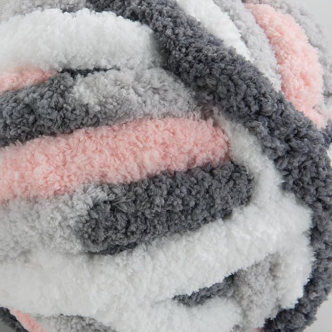 Hombys 8 Pack Giant Chunky Yarn for Crocheting/Hand Knitting - Super Bulky, Soft, Fluffy, Plush Fuzzy Yarn - Tie Dye, Mixed Color Thick Chenille - Dark Grey, Pink, White