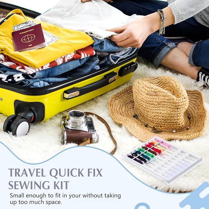 MTLEE 14 Boxes 140 Pieces Mini Quick Fix Sewing Kit Easy Pre Threaded Needle Basic Personal Kit Plastic Threaded Needle Holder Small Home Travel Sewing Box with Pin Button Classic Color