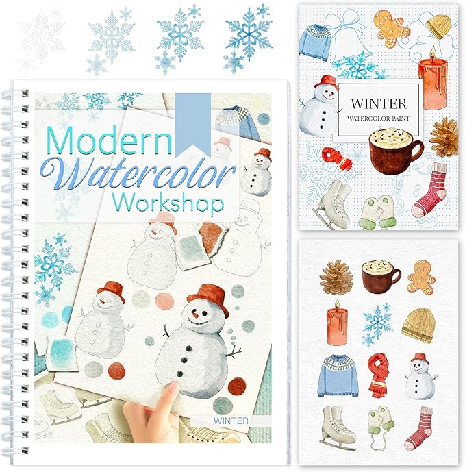 Watercolor Workbook for Beginners with Step-by-Step - 12 Watercolor Coloring Pages - 100% Cotton 300gsm/140lb Watercolor Paper - Gift for Women,Adults, Teens (Winter)