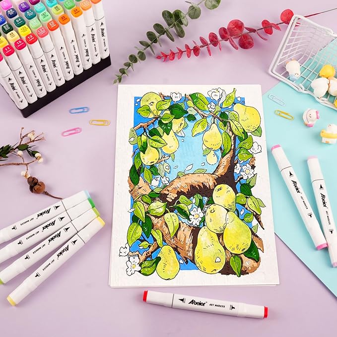 ABEIER 120 Colors Alcohol Markers Set with Dual Tip, Alcohol-Based Art Markers for Kids Adults Students, Vibrant Blendable Colors, Premium Portable Case, Ideal Gift for Artists & Beginners