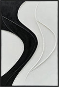 NANKAI Art Hand-Painted Thick Texture White and Black Minimalist Oil Painting 36x24 inch Large Home Wall Decorative Art Oil Painting (with Solid Wood Exterior Frame)